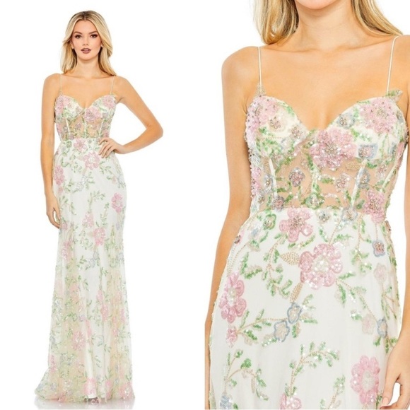 Mac Duggal 68180 Floral Beadwork Sheer Bodice Dress size 4 NEW $598 - Picture 1 of 17